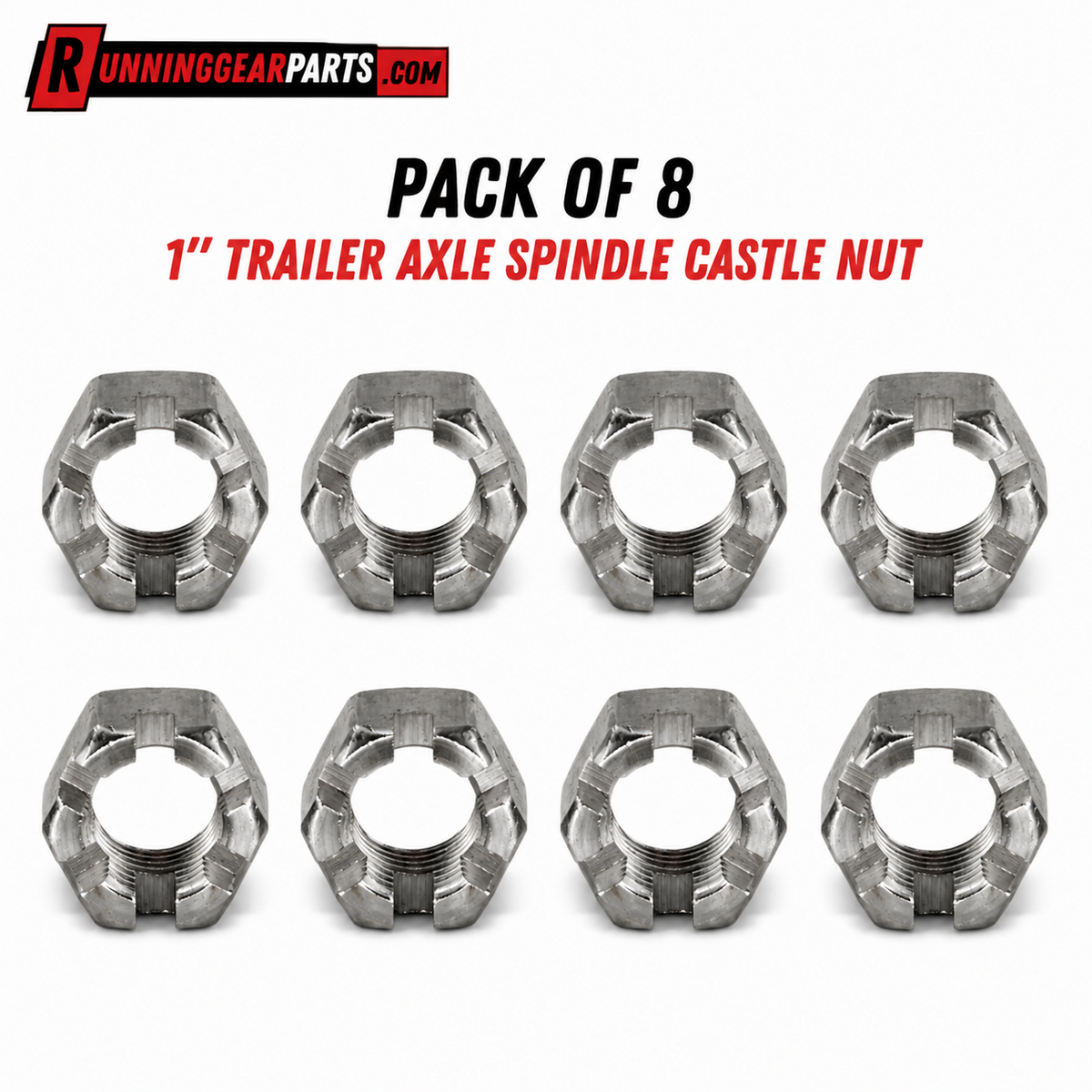 RGP 1" Trailer Axle Spindle Castle Nut, 1"-14 Thread, Silver Zinc Plated