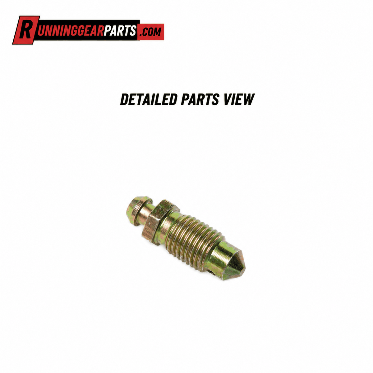 Hydraulic Disc Brake Caliper bleeder screw, metallic gold-toned steel fitting with threaded shaft and hex nut.