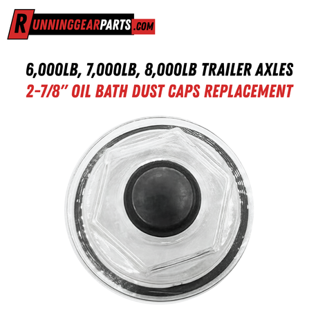 Metal Trailer Axles 2-7/8" Oil Bath Caps replacement cap with a silver hexagonal top and black rubber center plug.