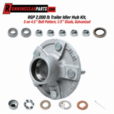 RGP 2,000 lb Trailer Idler Hub Kit with a silver galvanized metal hub, five studs, bearings, seal, nuts, washers, and cotter pin.
