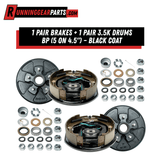RGP 3,500 lbs Trailer Axles electric brake assemblies with black backing plates, paired with black-coated drums and hardware.