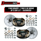 RGP 3,500 lbs Trailer Axles galvanized brake kit with two electric assemblies, silver backing plates, hubs and hardware