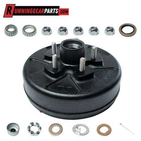 3,500 lb Trailer Axle Hub & Drum- 5 on 4.5" Bolt Pattern,Black steel, Pre-Greased