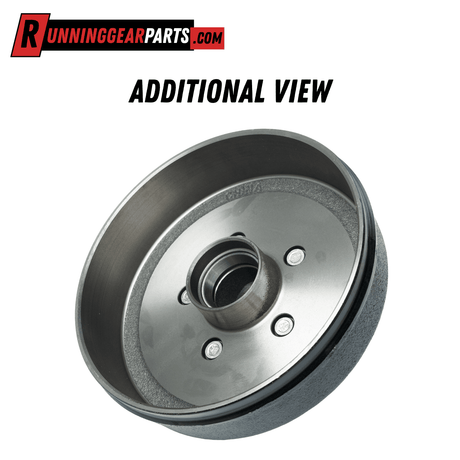 Trailer axle hub and drum assembly, silver steel with a dark gray drum and visible inner bearing; RGP 3,500 lb Trailer Axle component.