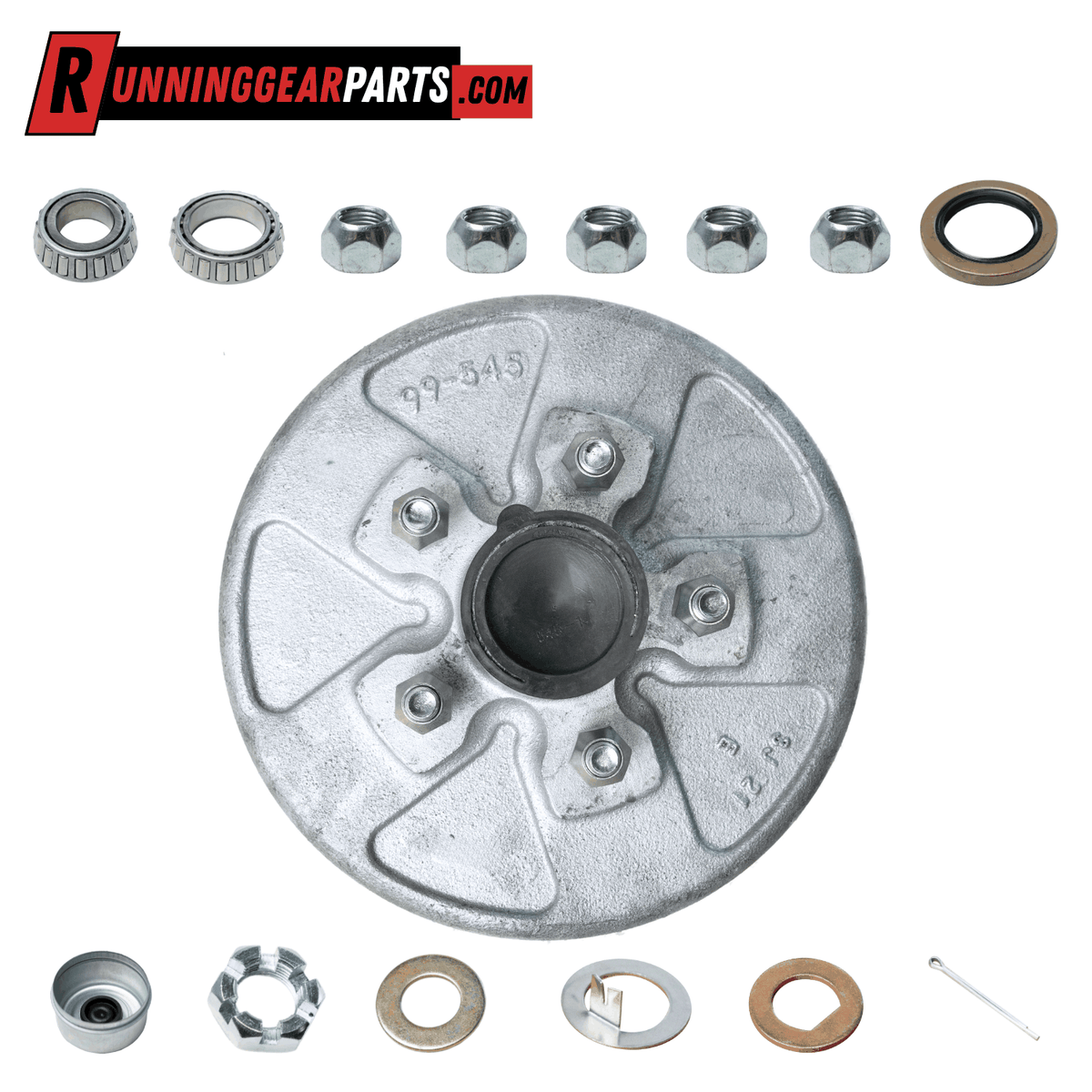3,500 lbs Trailer Axle Hub & Drum- 5 on 4.5" Bolt Pattern, Galvanized, Pre-Greased