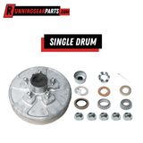 RGP 3,500 lbs Trailer Axle hub and drum assembly in silver galvanized metal, with five wheel studs and hardware included.
