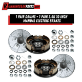 Trailer axle hub and brake drum assembly kit, galvanized metal with two black electric brake units and assorted hardware; RGP 3,500 lbs Trailer Axle
