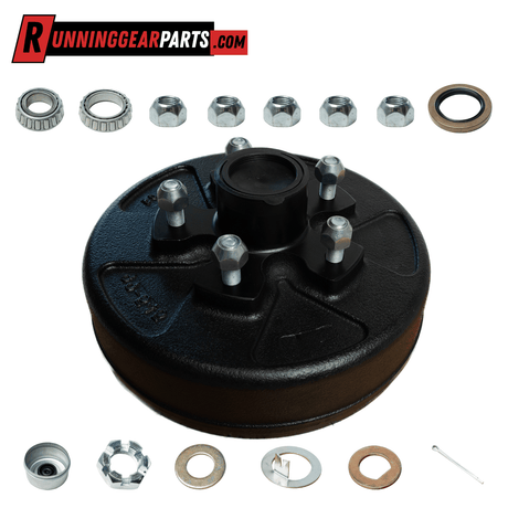 3,500 lbs Trailer Axle Hub & Drum Assembly, 5 on 5.0" Bolt Pattern, Black steel, Pre-Greased