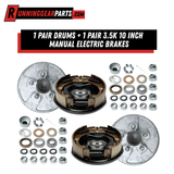 RGP 3,500 lb Trailer Axle brake kit with silver galvanized drums, black and bronze electric brakes, and hardware.