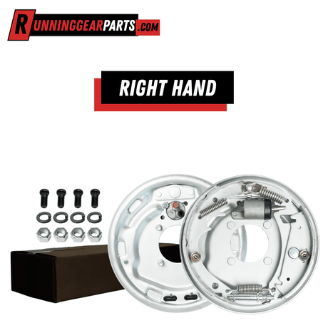 RGP 3,500 lb Hydraulic Trailer Brake Assembly, right-hand silver metal backing plate with curved brake shoes, springs, and hardware
