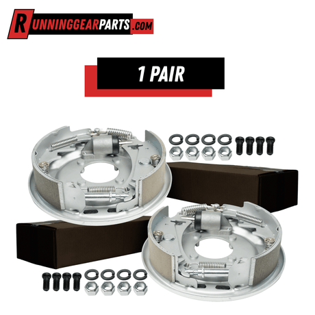 RGP 3,500 lb Hydraulic Trailer Brake Assembly pair with silver metal backing plates, curved brake shoes, springs and hardware