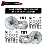 RGP 3,500 lb Hydraulic Trailer Brake Assembly with silver galvanized drums, steel backing plates, springs, shoes, bearings and hardware.