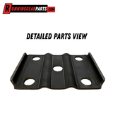 Axle mounting plate for 5,200 - 7,000 lb Axles, black metal with a raised center channel and five holes.