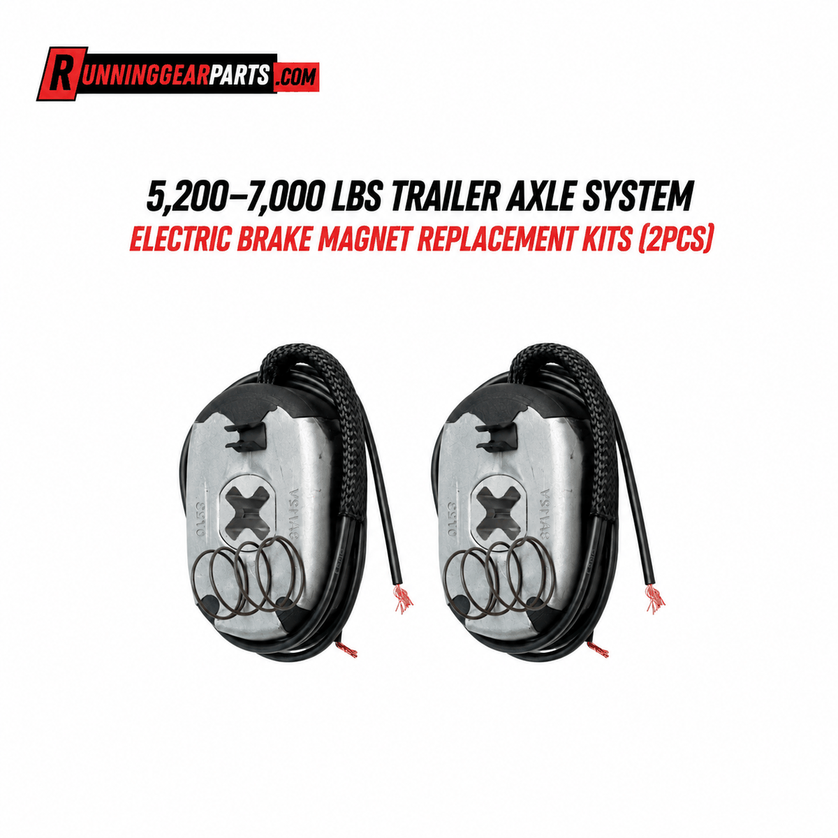 Trailer Axle System electric brake magnet replacement kit with two silver metal magnets, black coiled wires, springs, and clips