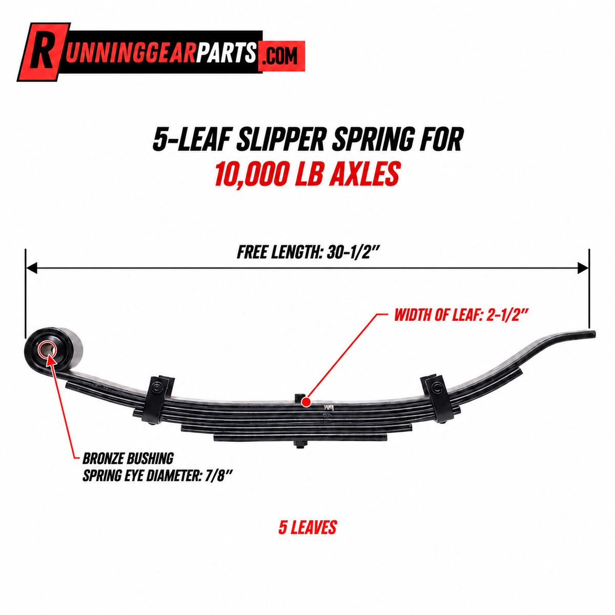  5-leaf slipper spring for 10,000 lb axles shown on a white background 