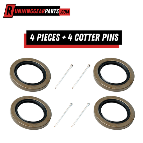 RGP 5,200–7,000 lb Trailer Axle grease seal kit with four black double-lip seals and four metal cotter pins.