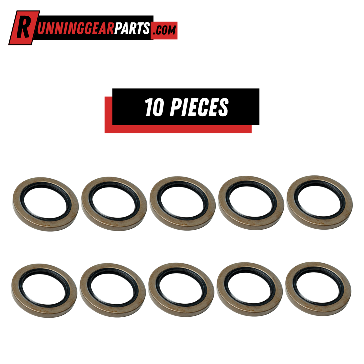 RGP 5,200–7,000 lb Trailer Axle grease seals, ten black rubber and steel double-lip rings arranged in two rows.