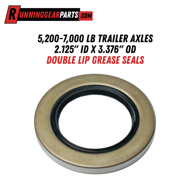 Double lip grease seal for RGP 5,200-7,000 lb Axle, with a tan metal outer ring and black rubber inner lip.