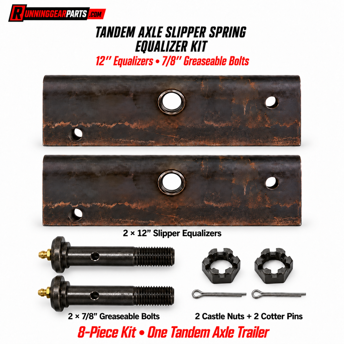 RGP Tandem Axle Slipper Spring Equalizer Kit — 12″ Equalizers & 7/8″ Greaseable Bolts, 8 Pieces