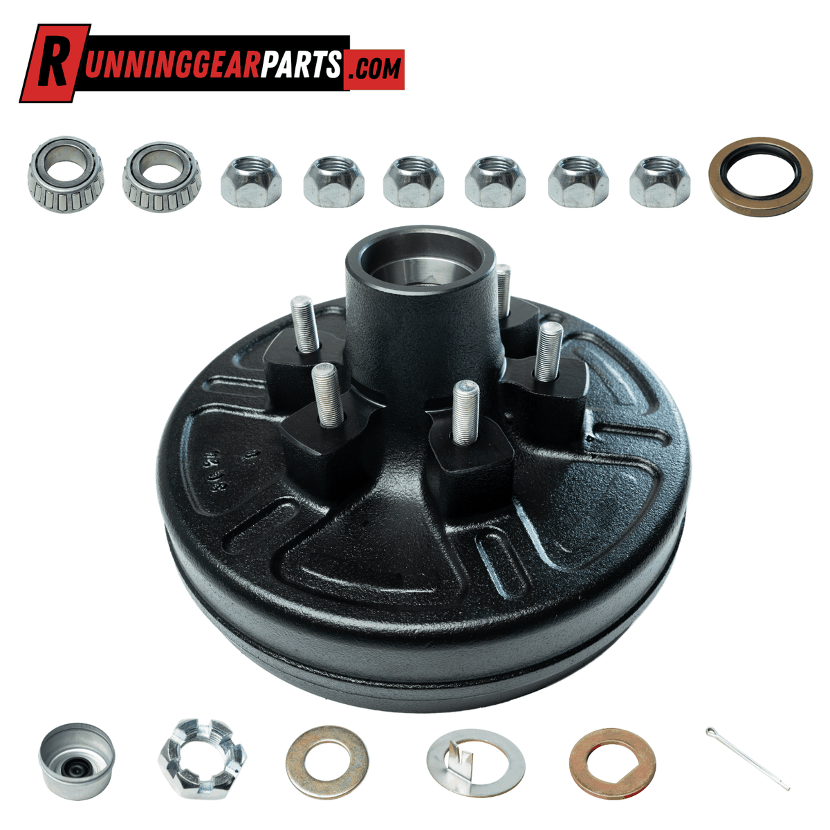 6,000 lb Trailer Axle Hub & Drum Assembly - 6 on 5.5" Bolt Pattern, Pre-Greased