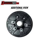 RGP 6,000 lb Trailer Axle hub and drum assembly with a black textured metal backing plate and six silver wheel studs.