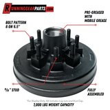 7K Trailer Hub & Drum Assembly | 8 on 6.5 in., 5/8 in. Studs