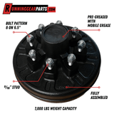 7K Trailer Hub & Drum Assembly | 8 on 6.5 in., 9/16 in. Studs