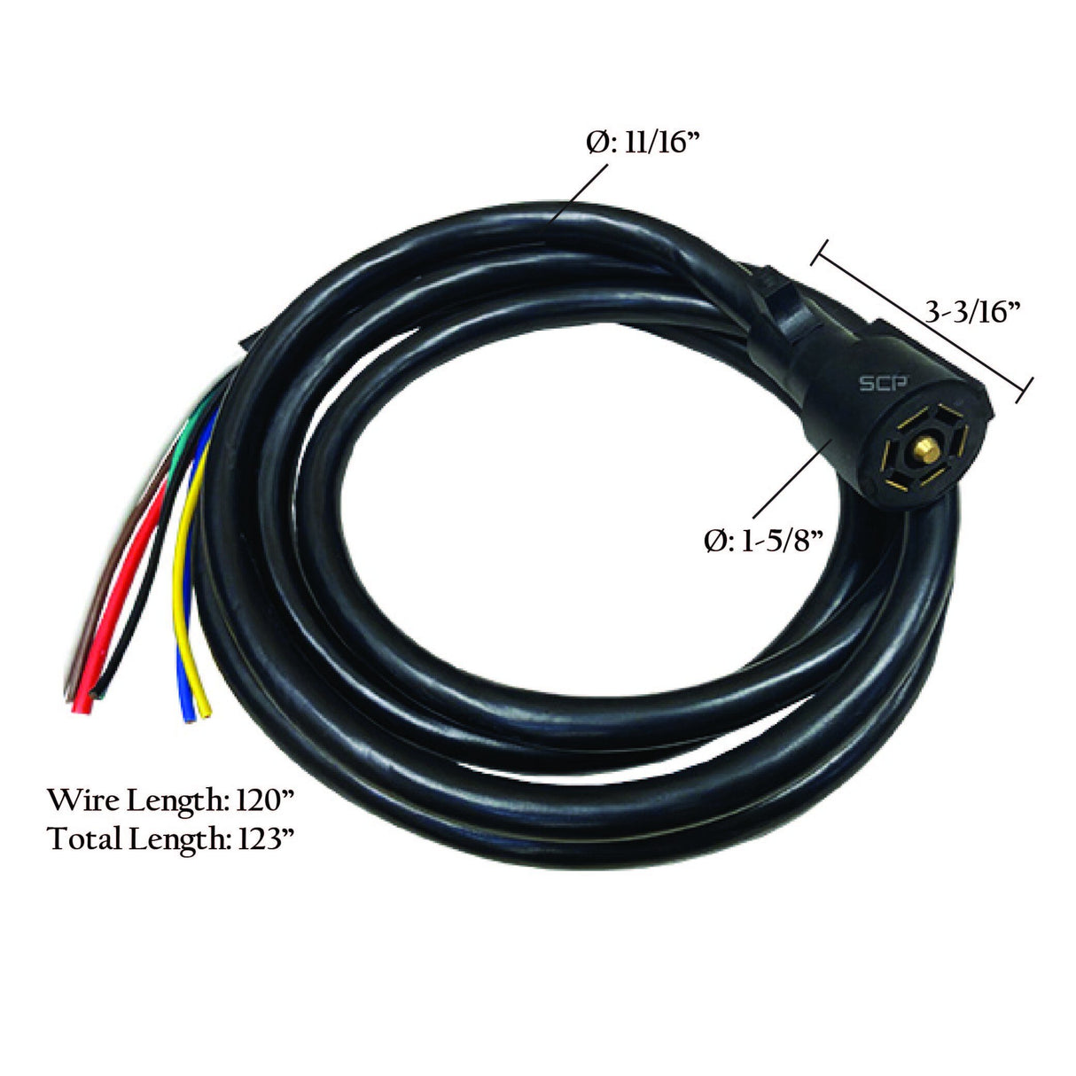 Pan American 7-Way With Center Pin, 10ft Cord, 10AWG x 1 (white), 12AWG x 12 (blue, red), 14AWG x 4 (black, brown, green, yellow), 81984P