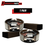 RGP 8,000 lb Axles electric trailer brake pair with metallic backing plates, brown shoes and exposed springs, self-adjusting design