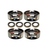 Electric trailer brake assemblies for RGP 8,000 lb Axles, metallic silver backing plates with black and copper components, plus four seals.