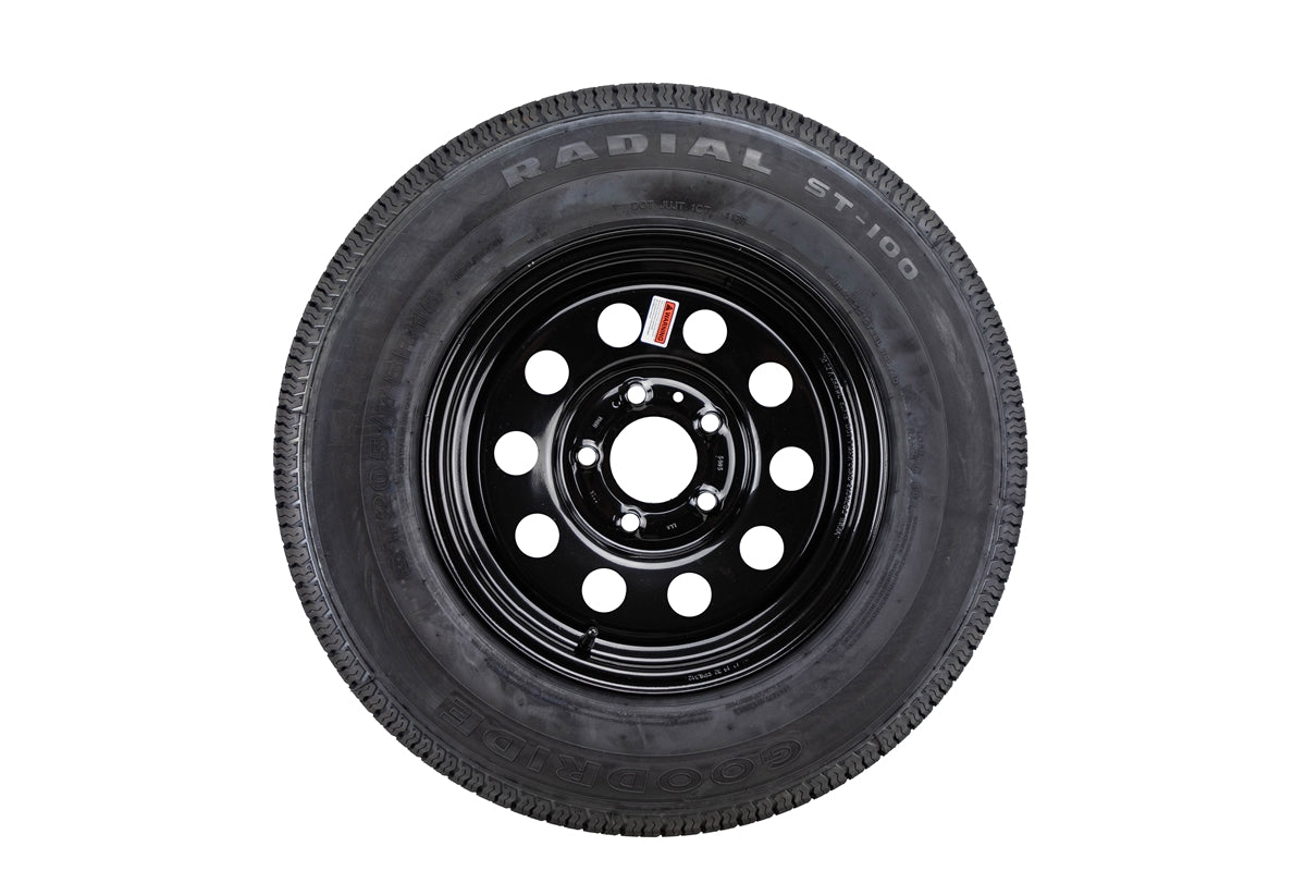 Goodride ST205/75R15 Radial Trailer Tire & 15" x 5" Black Powder-coated Steel Wheel Assembly-5 on 5" Bolt Pattern-Load Range C-Zero Offset, 915-550-003