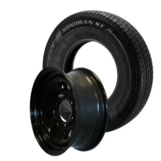 Sonoran ST225/75R15 Radial Tire and 15" Black Steel Modular Wheel Assembly, Load Range D,6 on 5.5" Bolt Pattern, Zero Offset,915-655-090