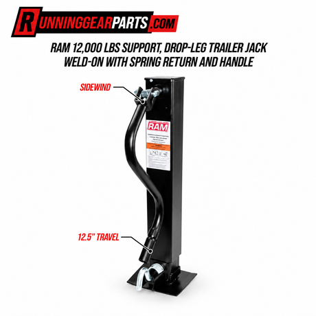 Black RAM 12,000 lbs support drop-leg trailer jack with spring return and handle
