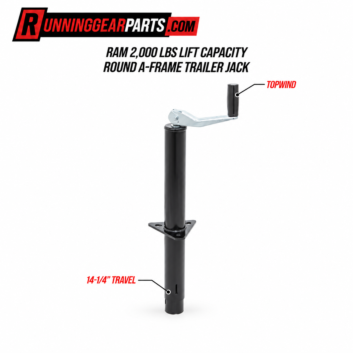 Black manual hand-crank trailer jack 