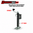 Black swivel trailer jack with a topwind handle and 10" travel