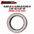 Trailer Axles Oil Seals with a silver metal casing, black rubber double lips, and red outer edge, sold as a four-piece set.