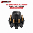 Trailer axle idler hub in black metal with brass-colored studs and an 8 on 6.5-inch bolt pattern for Dexter 12,000 lb Axles.