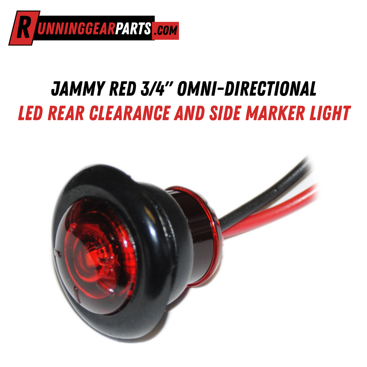 Jammy Red 3/4" Omni-Directional LED Rear Clearance and Side Marker Light, PC Rated 360 Degree Domed Lens, Flex-Seal Polyurethane Sealed, Hardwired 9" Blunt Cut Leads, J-51-R