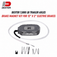 Electric trailer brake magnet kit for Dexter 7,000 lb Trailer Axles, with a gray magnet, black wire, spring and clip.