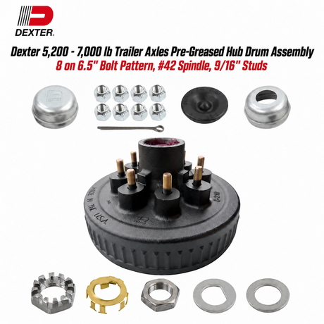 Dexter 5,200 - 7,000 lb Trailer Axles Pre-Greased Hub Drum Assembly kit