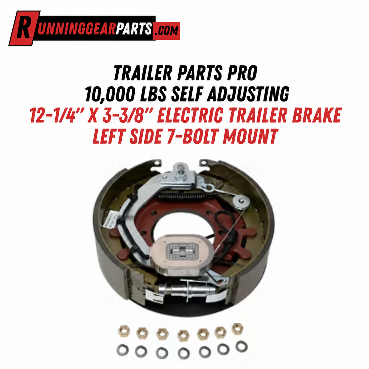 Trailer Parts Pro 10,000 lbs General Duty Axles, Self Adjusting, 12-1/4" x 3-3/8" Electric Trailer Brake, Left Side 7-Bolt Mount, EB01-140
