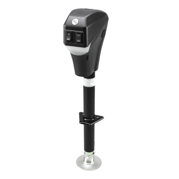 Lippert Trailer Tongue Jack; Electric A Frame Jack; 3500 Pound Capacity; 18 Inch Travel; Bolt On; Black; Steel; With 4 LED Lights/ Mounting Hardware/ Pins And Manual Crank Handle,285318