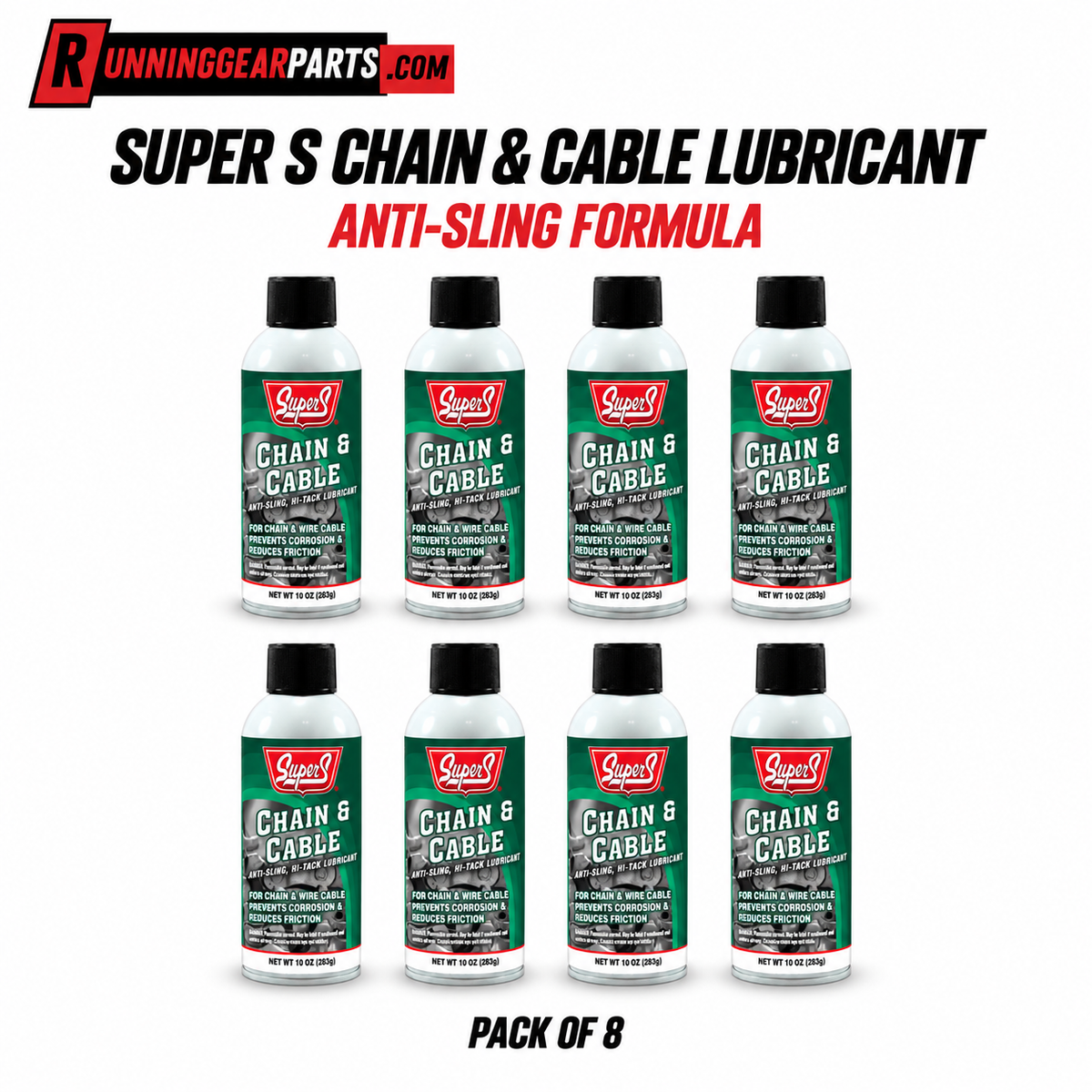 Pack of 8 bottles of Super S Chain & Cable Lubricant Anti-Sling Formula