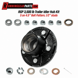 RGP 3,500 lb Trailer Idler Hub Kit with a black steel hub, five studs, bearings, seal, and included hardware