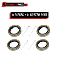 Trailer grease seal kit with RGP 3,500 lb Trailer Axles, four black rubber and metal double-lip seals and four cotter pins.