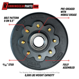 8,000-lb Axles Brake Drum with 8 on 6-1/2" Bolt Pattern, 9/16" Stud, Oil Bath