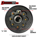 8,000-lb Axles Brake Drum with 8 on 6-1/2" Bolt Pattern, 5/8" Stud, Oil Bath