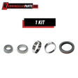 Trailer Axles Bearing Kit with five silver steel bearings and races plus a black rubber grease seal, 1 kit.