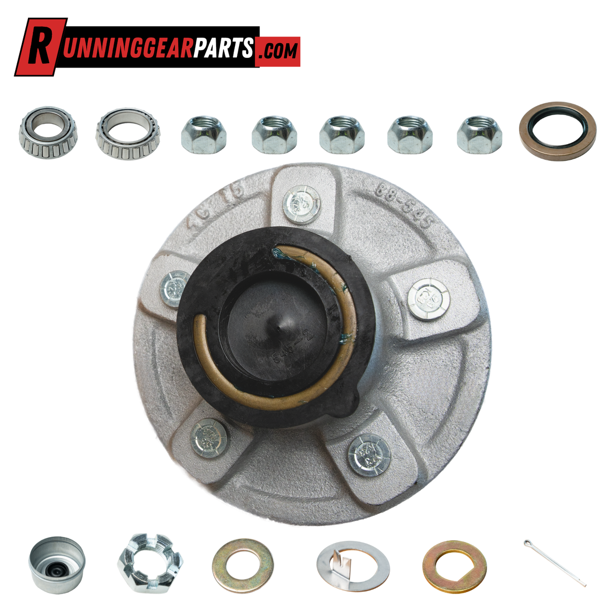 3,500 lbsAxles - 5 on 4.5" Bolt Circle, Galvanized Idler Hub Kit, Pre-Greased