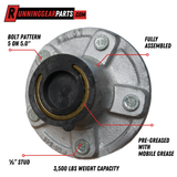 3,500 lb Axle Trailer Idler Hub Assembly 5 on 5" L68149 / L44649 Bearings EZ Lube Cap and Hardware Included · Galvanized
